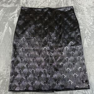 Worthington Pencil Skirt Women's 16 Black Silver Peacock Dressy Metallic (0986)‎